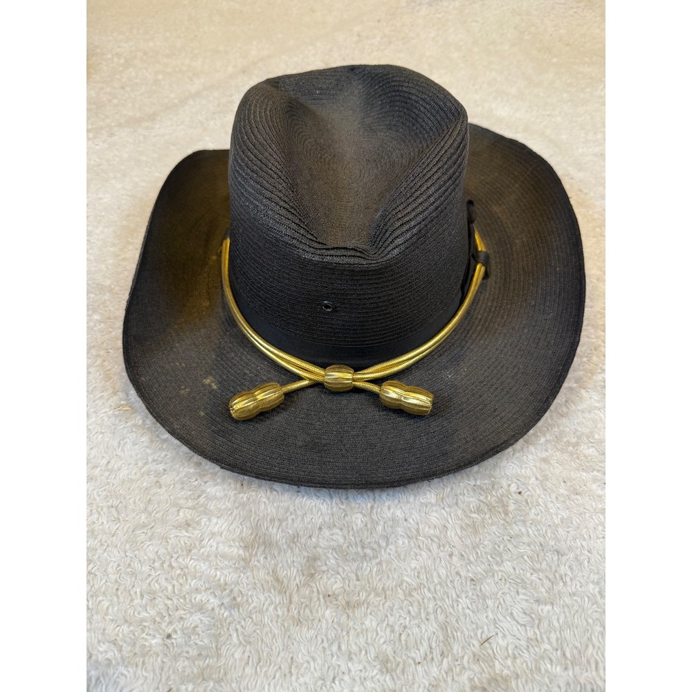 Stratton Hats Black Straw Campaign Hat 7 1/8 Self Forming Uniform Cavalry USA